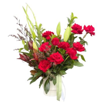 Mistletoebird rose & lily arrangement by Stalks N Stems, Rowville florist